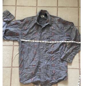 Vtg Blue Lee Button Up Long Sleeve Shirt  Medium 100% Cotton Geometric Pattern